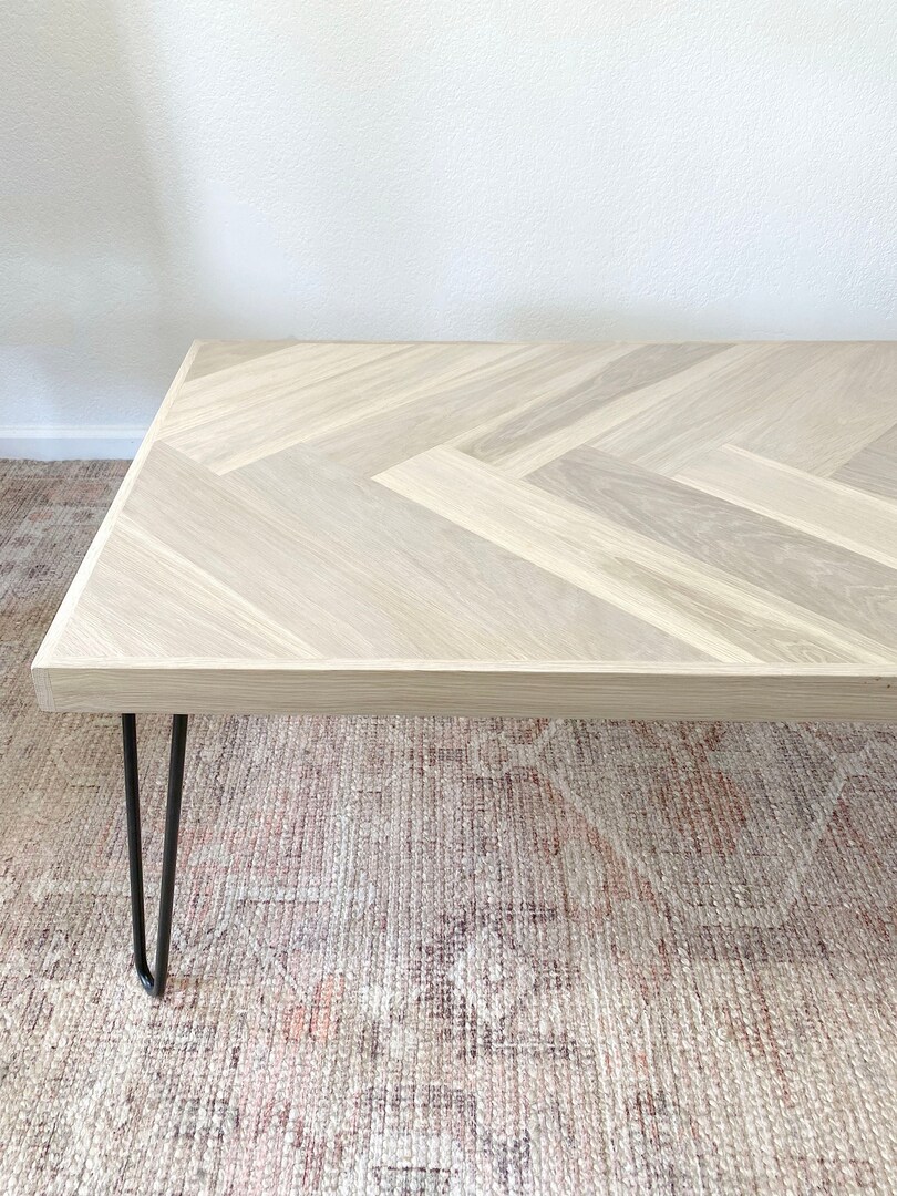 White Oak Herringbone Coffee Table with Hairpin Legs | MakerPlace White Oak Herringbone Coffee Table with Hairpin Legs | MakerPlace